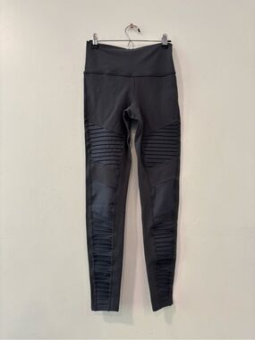 Alo Yoga Grey Anthracite High Waist Moto Mesh Panel Leggings EUC Women Size M